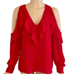Parker Christmas red ruffle cold shoulder blouse top Size S